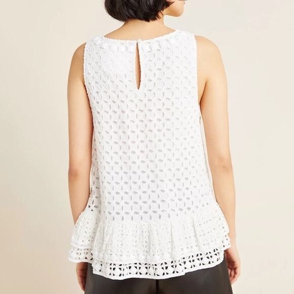 Anthropologie Maeve Monika White Beaded Eyelet Sleeveless Blouse size Small - Picture 4 of 8